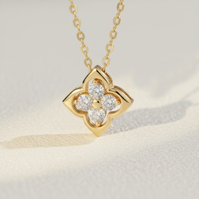 VVS Moissanite S925 Silver  Four Leaf Clover Pendant Necklace