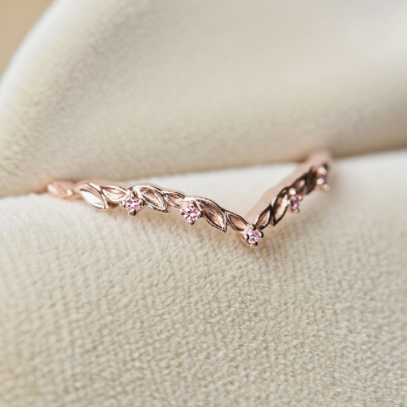 Delicate Leafy Diamond Wedding Band
