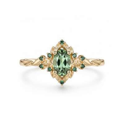 1.3CT Exquisite Green Gemstone Vintage-Inspired Engagement Ring