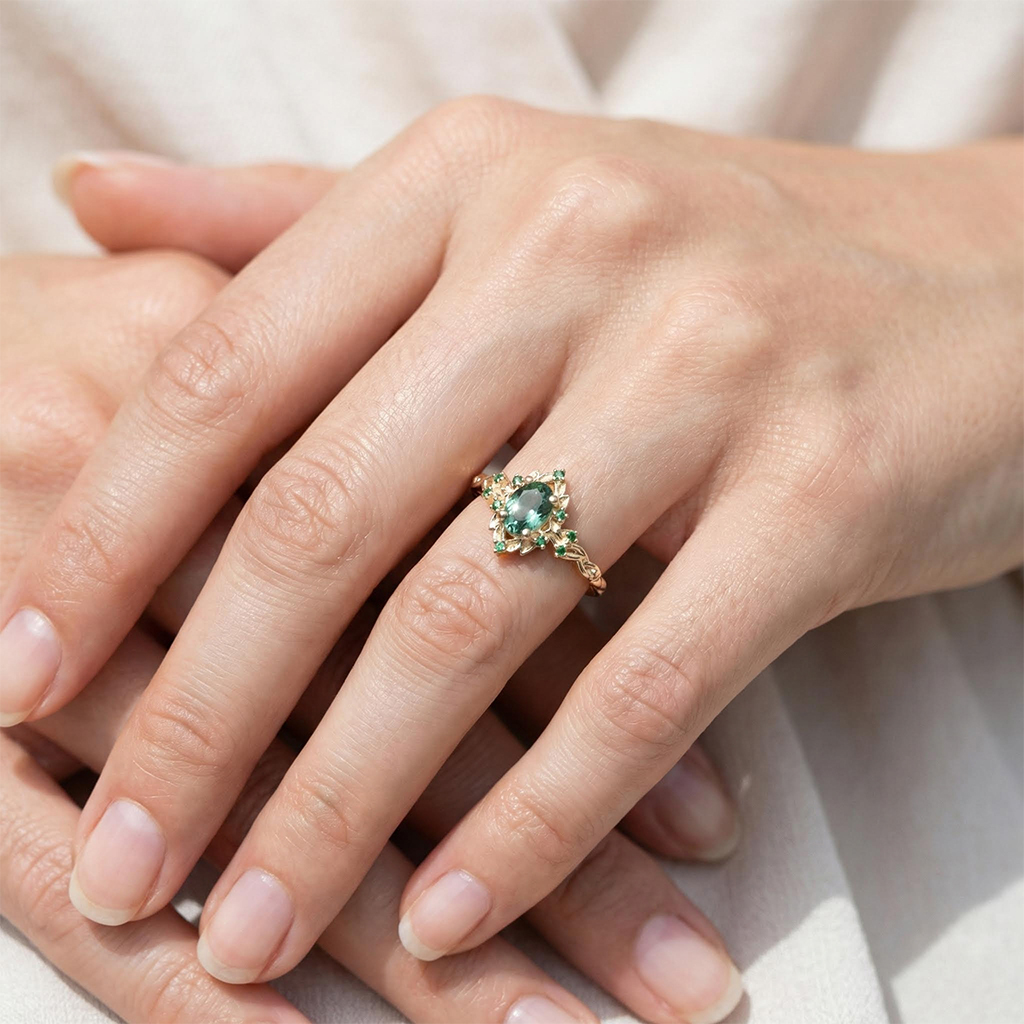 1.3CT Exquisite Green Gemstone Vintage-Inspired Engagement Ring
