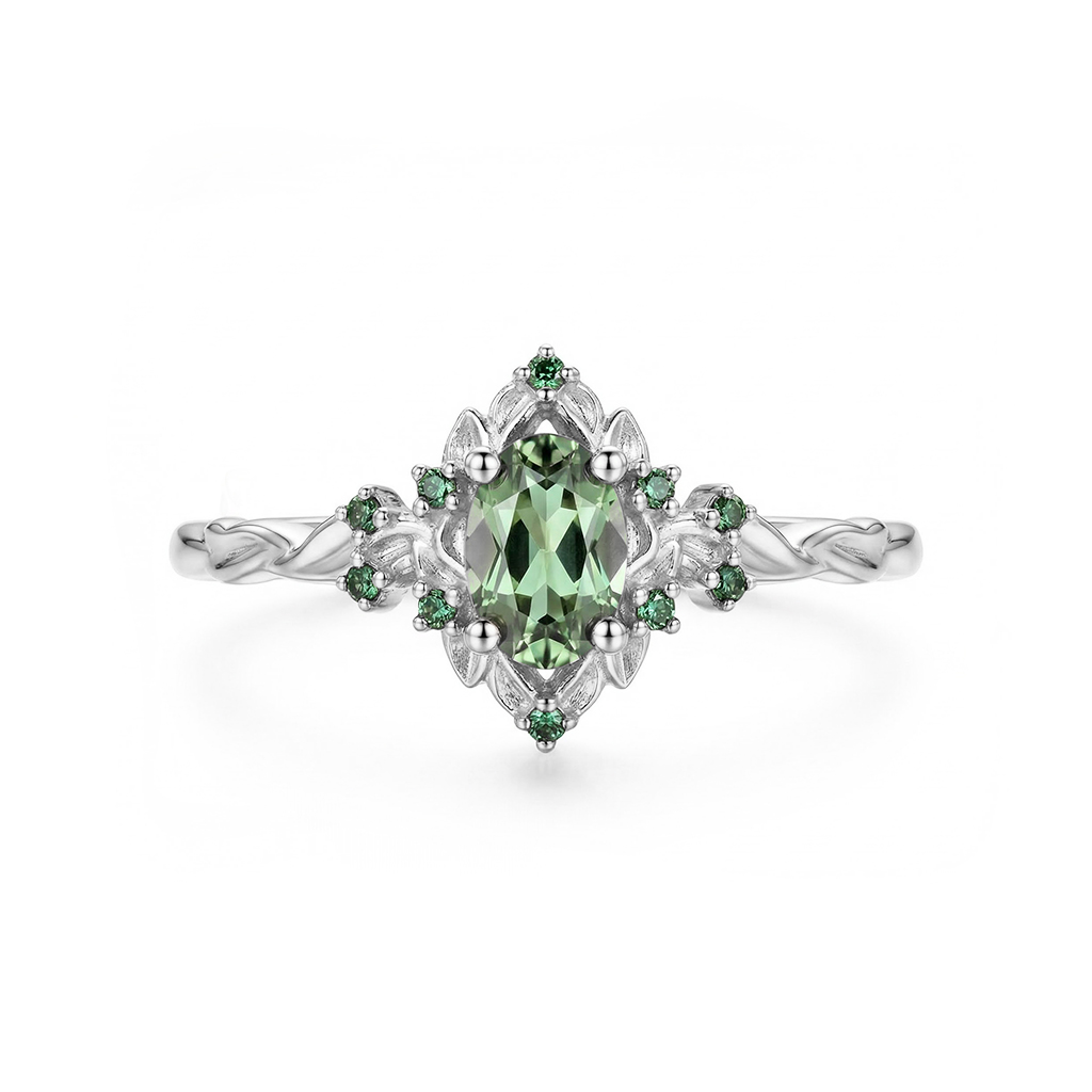 1.3CT Exquisite Green Gemstone Vintage-Inspired Engagement Ring