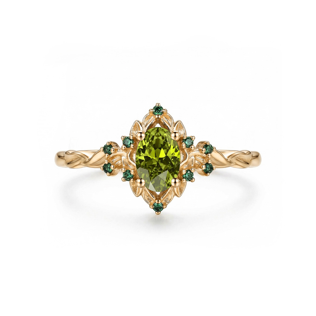1.3CT Exquisite Green Gemstone Vintage-Inspired Engagement Ring