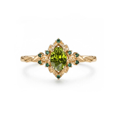 1.3CT Exquisite Green Gemstone Vintage-Inspired Engagement Ring