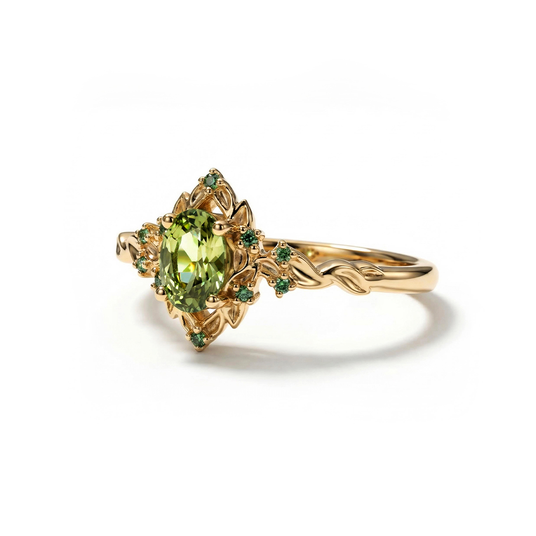 1.3CT Exquisite Green Gemstone Vintage-Inspired Engagement Ring