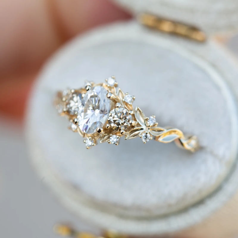 1.8CT Oval Cut VVS Moissanite Three Stone Engagement Ring