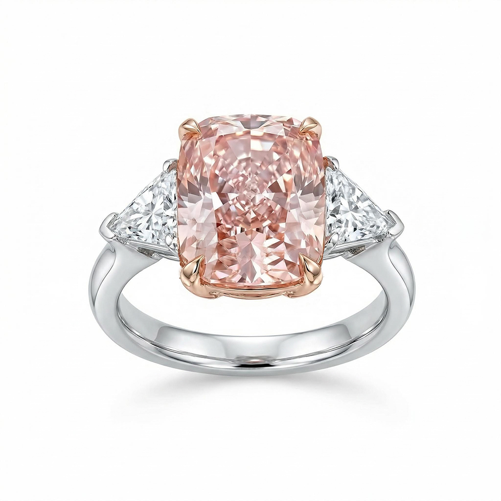 9.6ct TCW Pink Radiant Cut Three-Stone Diamond Engagement Ring