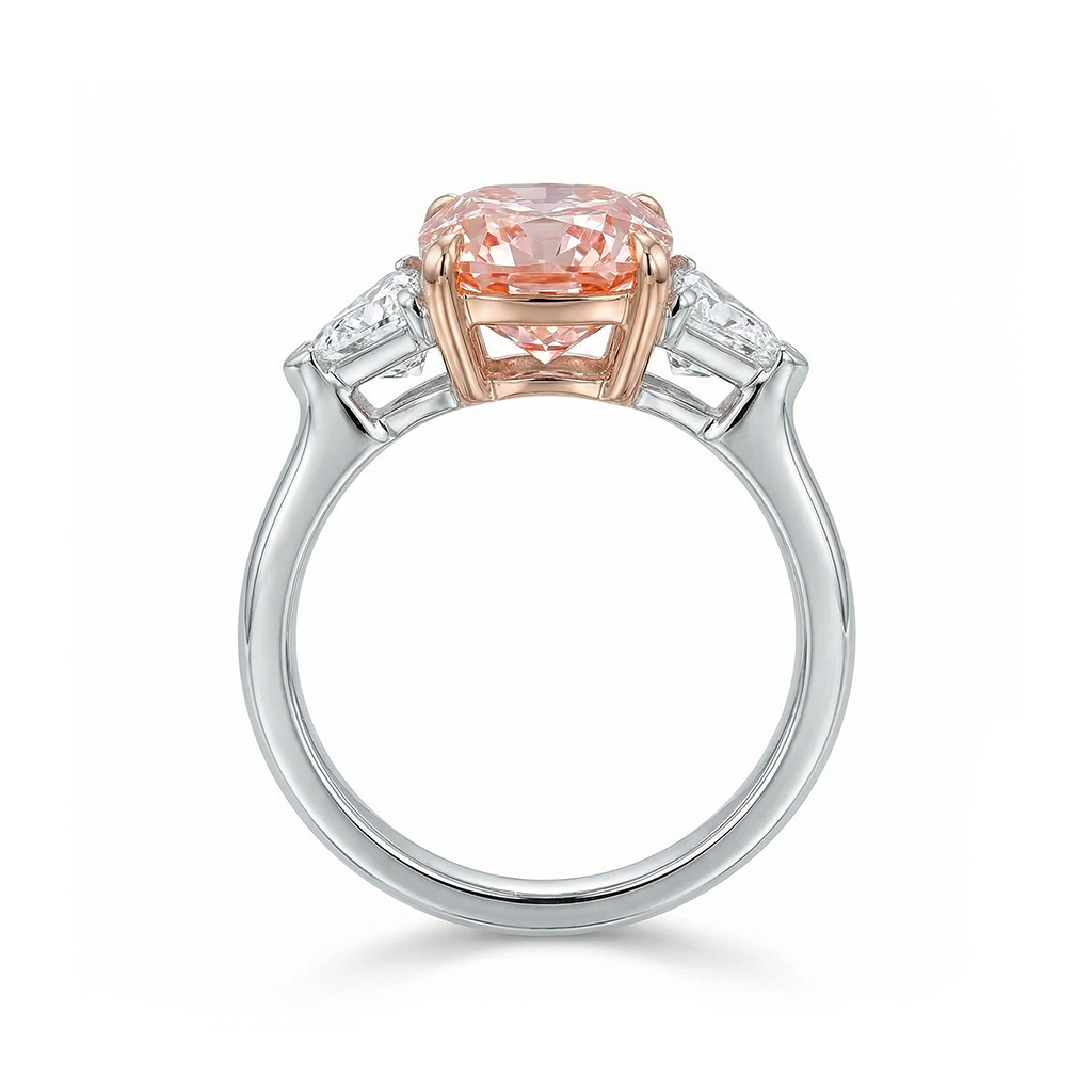 9.6ct TCW Pink Radiant Cut Three-Stone Diamond Engagement Ring