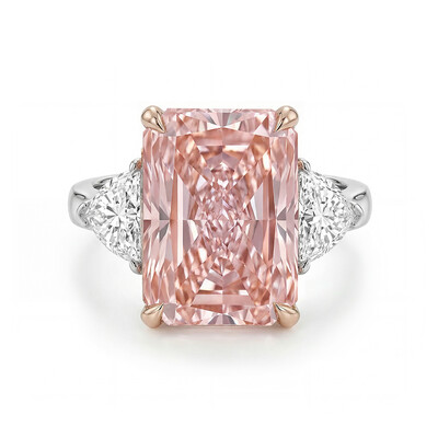 4.81CT Pink Radiant Cut Three-Stone Diamond Engagement Ring