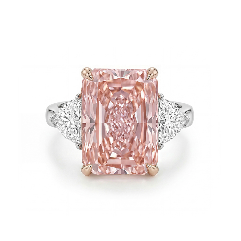 9.6ct TCW Pink Radiant Cut Three-Stone Diamond Engagement Ring