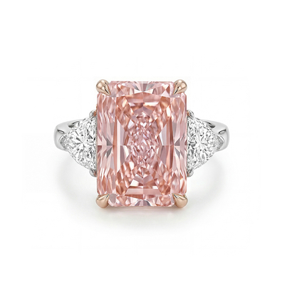 4.81CT Pink Radiant Cut Three-Stone Diamond Engagement Ring