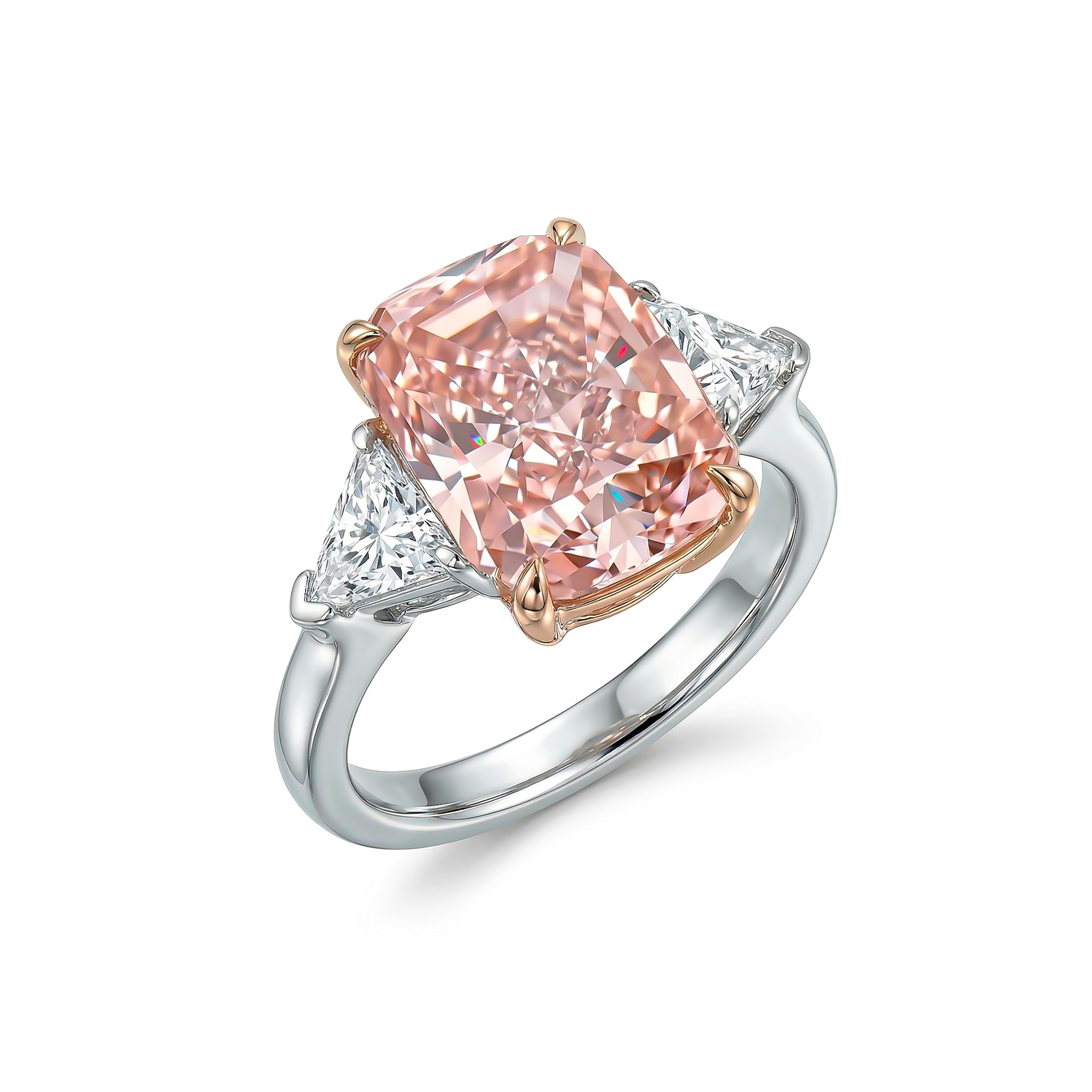 9.6ct. tw. Pink Radiant Cut Three-Stone Diamond Engagement Ring