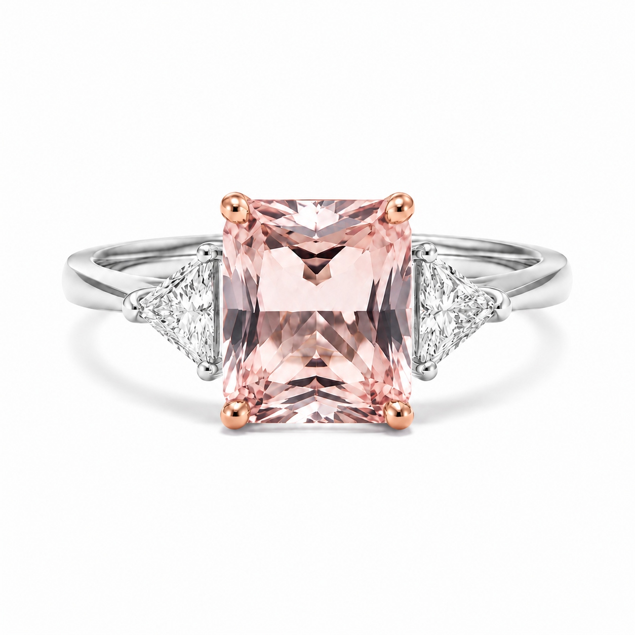 9.6ct. tw. Morganite Radiant Cut Three-Stone Diamond Engagement Ring 9.6ct. tw. Morganite Radiant Cut Three-Stone Diamond Engagement Ring