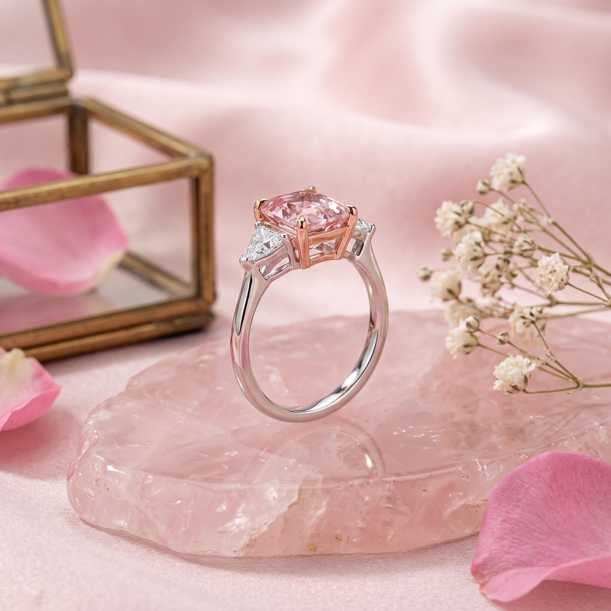 9.6ct. tw. Morganite Radiant Cut Three-Stone Diamond Engagement Ring 9.6ct. tw. Morganite Radiant Cut Three-Stone Diamond Engagement Ring