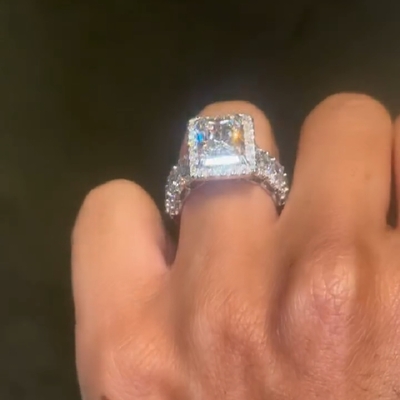 6.24CT Radiant Cut VVS Moissanite Halo Engagement Ring