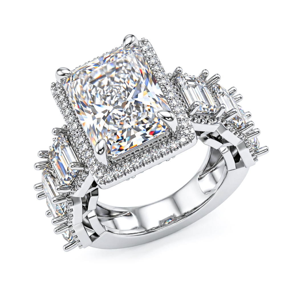 14.16ct. tw. Radiant Cut VVS Moissanite Halo Engagement Ring