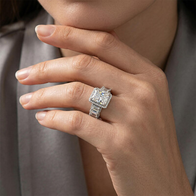 14.16ct. tw. Radiant Cut VVS Moissanite Halo Engagement Ring