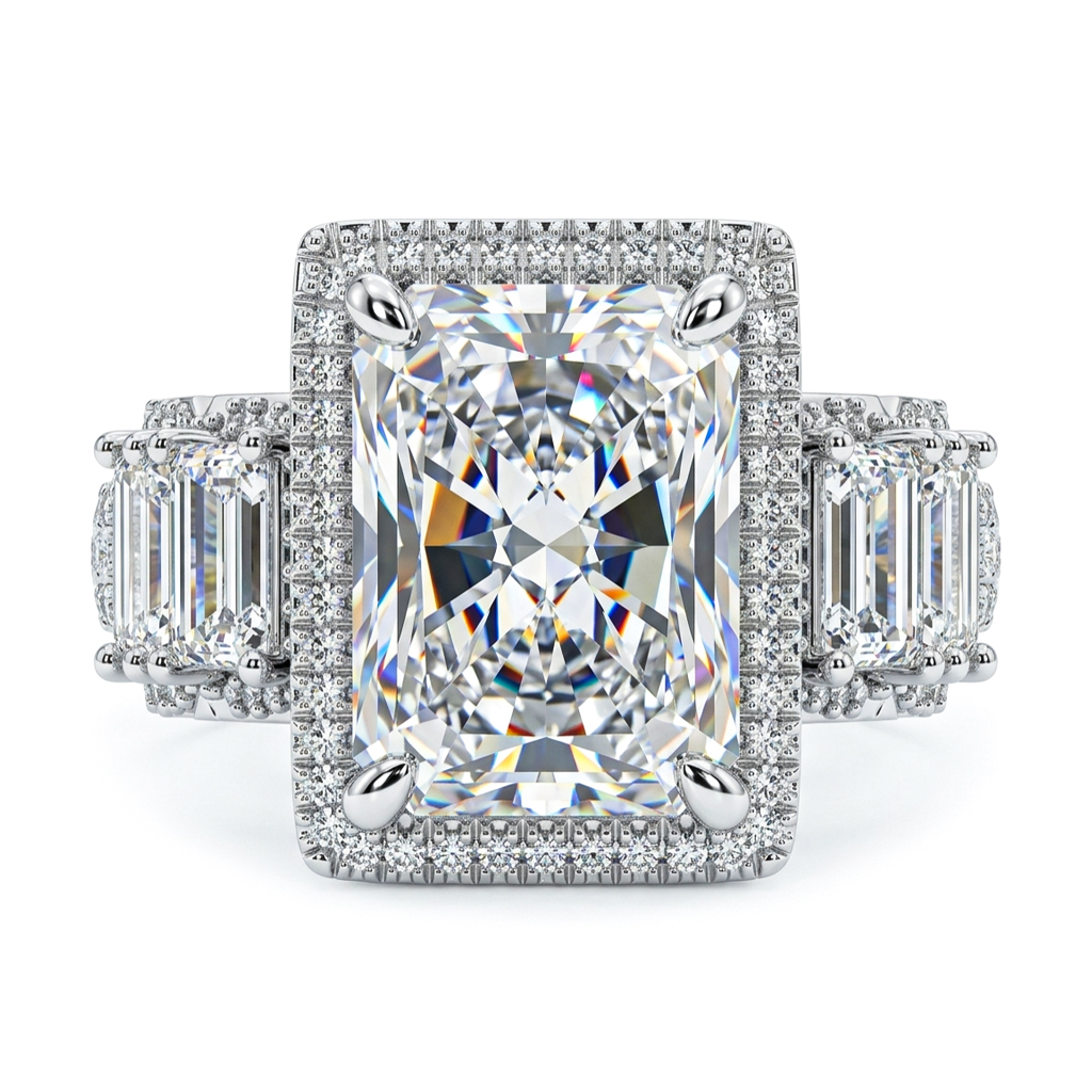 14.16ct. tw. Radiant Cut VVS Moissanite Halo Engagement Ring