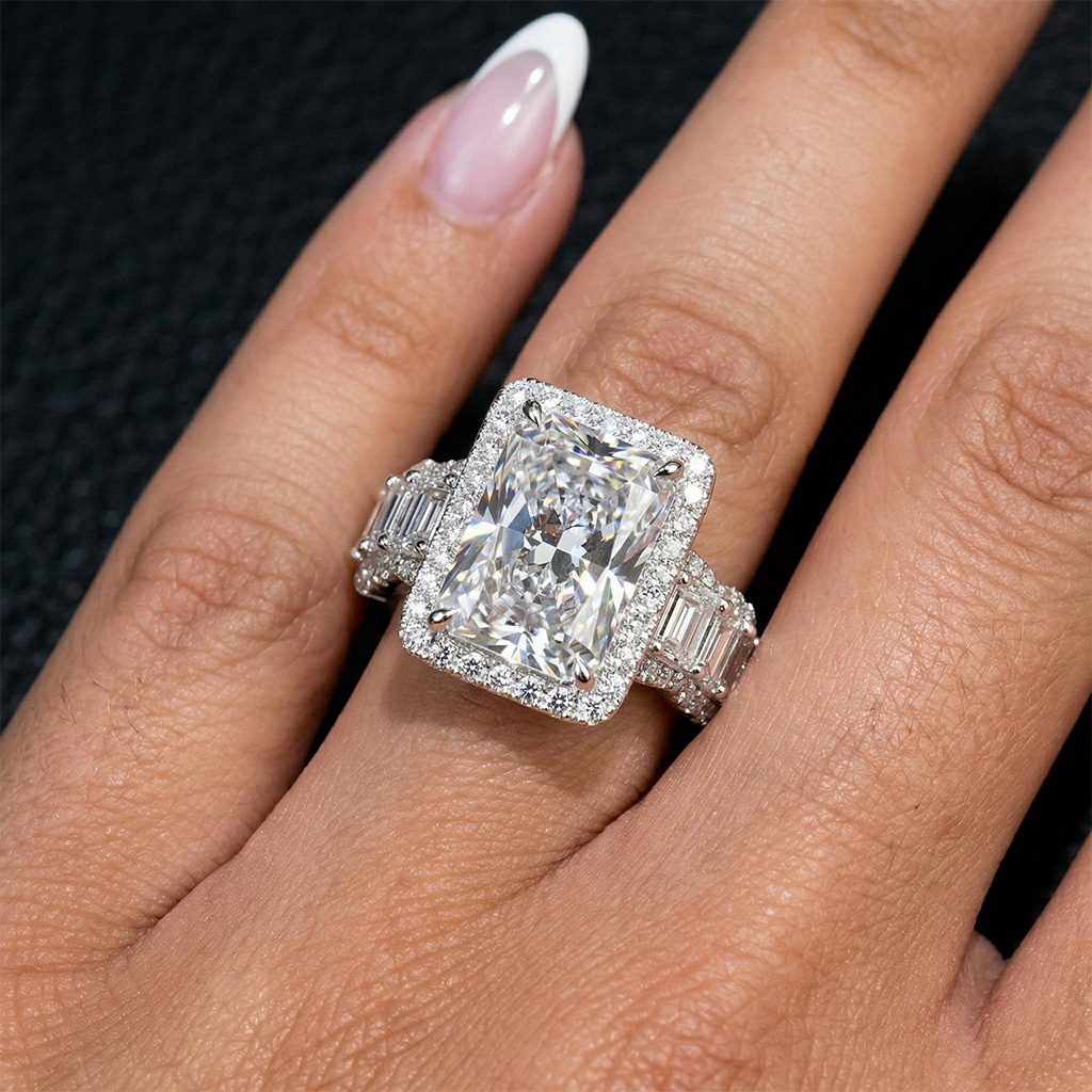 14.16ct. tw. Radiant Cut VVS Moissanite Halo Engagement Ring