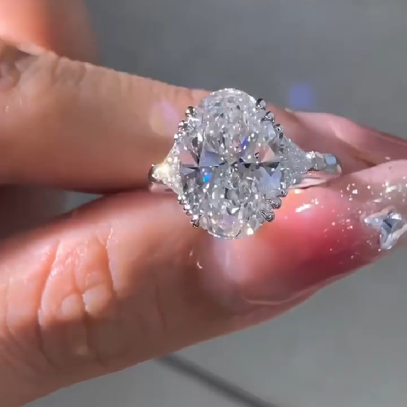 7.19CT Oval Cut VVS Moissanite Three Stone Engagement Ring