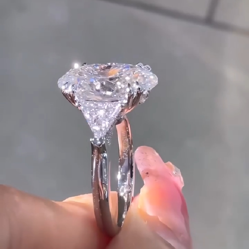 7.19CT Oval Cut VVS Moissanite Three Stone Engagement Ring