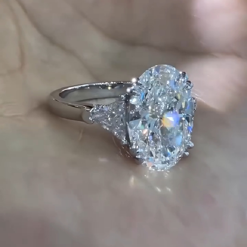 7.19CT Oval Cut VVS Moissanite Three Stone Engagement Ring