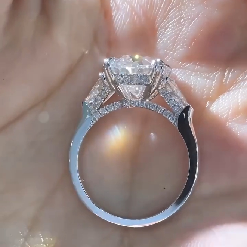 7.19CT Oval Cut VVS Moissanite Three Stone Engagement Ring