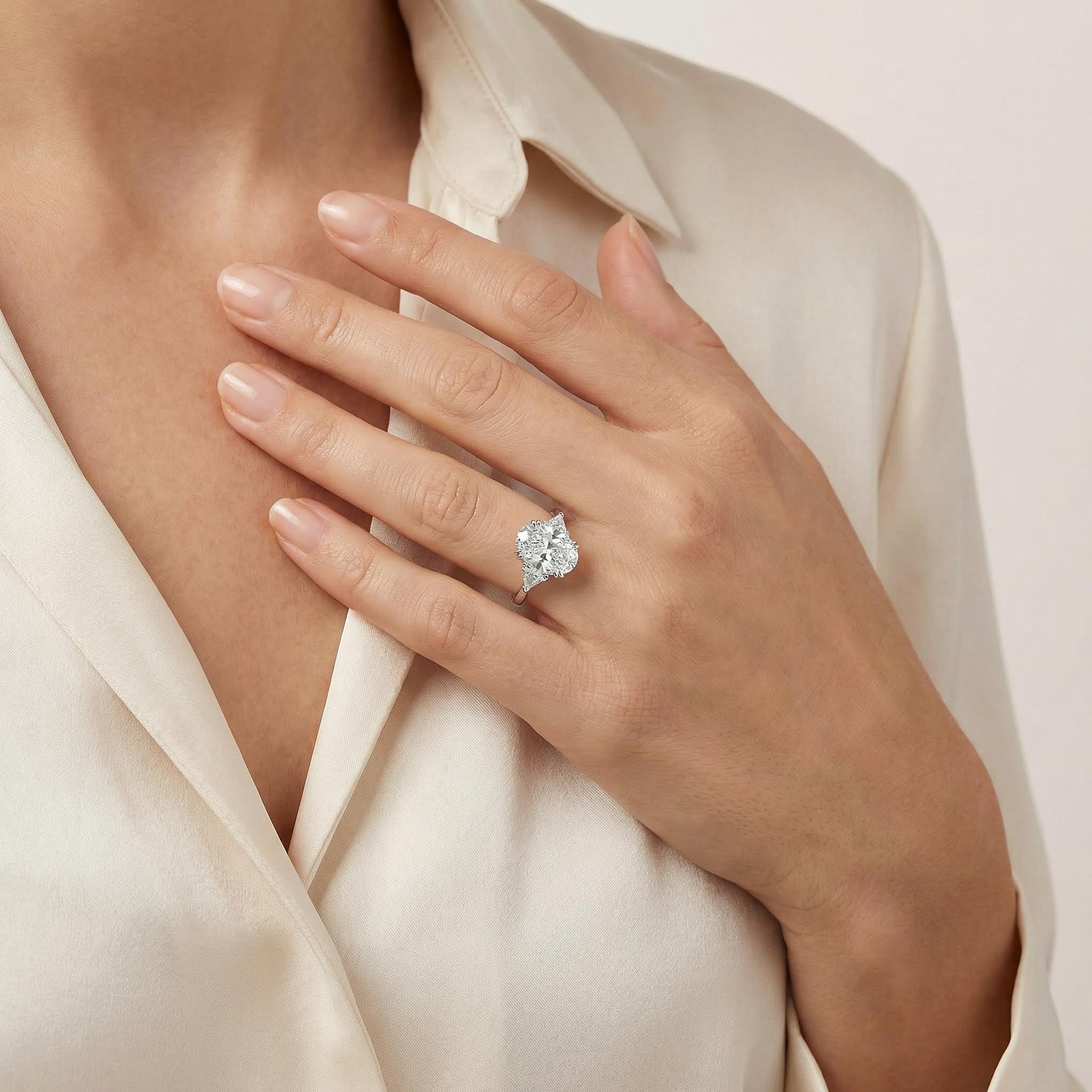 7.19CT Oval Cut VVS Moissanite Three Stone Engagement Ring