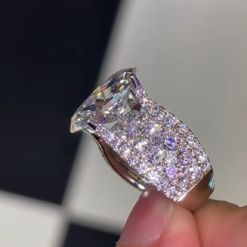 8.8CT Oval Cut VVS Moissanite Pave Engagement Ring