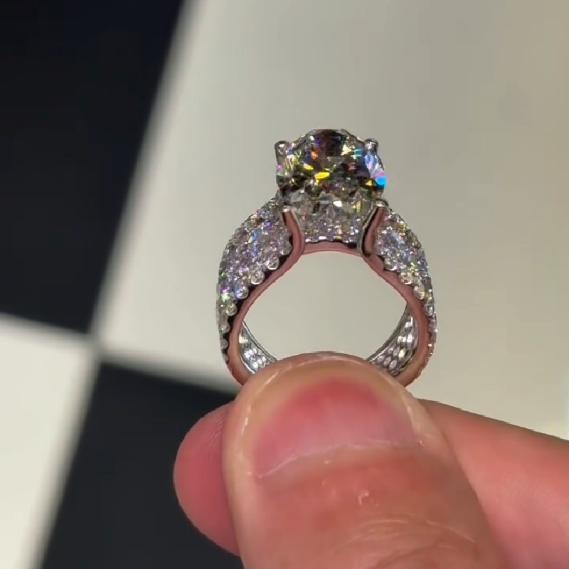 8.8CT Oval Cut VVS Moissanite Pave Engagement Ring