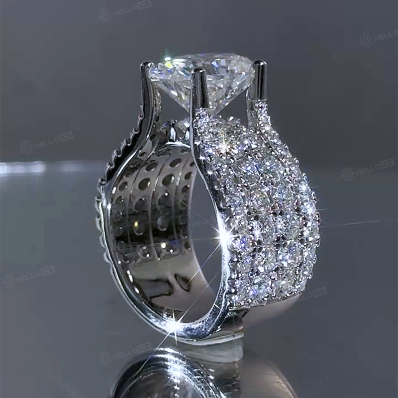 8.8CT Oval Cut VVS Moissanite Pave Engagement Ring