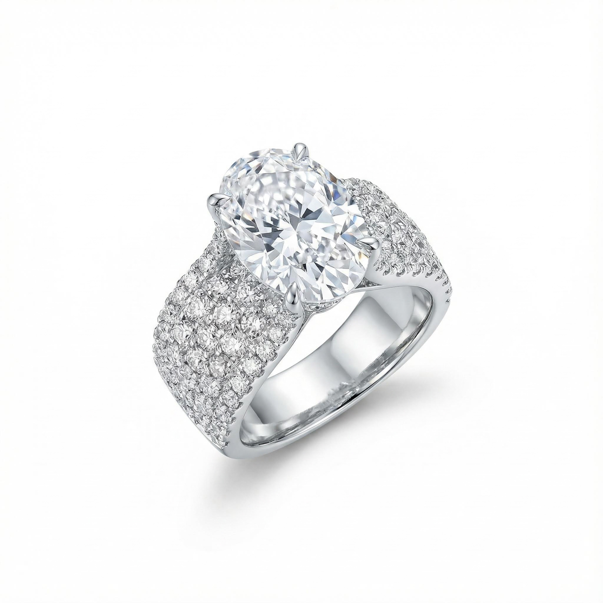 8.8CT Oval Cut VVS Moissanite Pave Engagement Ring