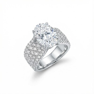8.8CT Oval Cut VVS Moissanite Pave Engagement Ring