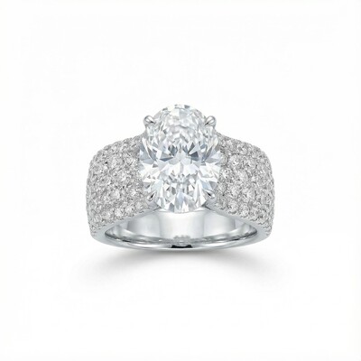 8.8CT Oval Cut VVS Moissanite Pave Engagement Ring