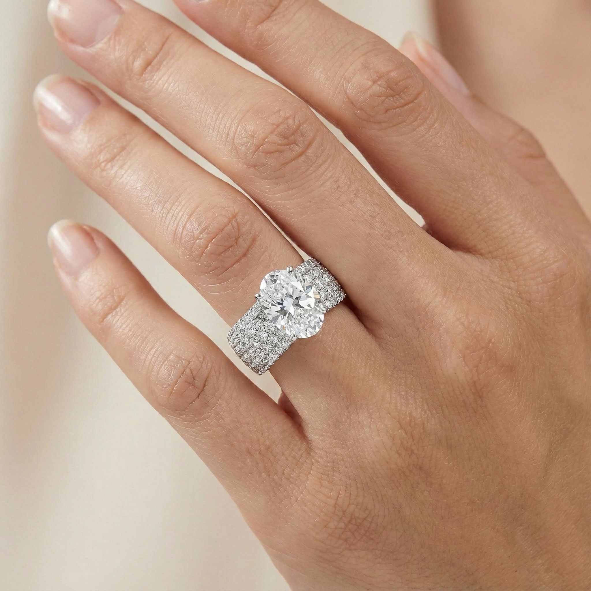 8.8CT Oval Cut VVS Moissanite Pave Engagement Ring