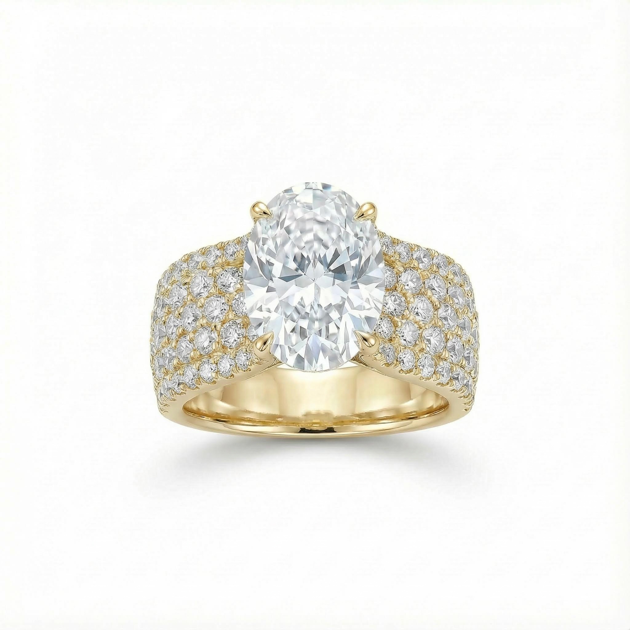 8.8CT Oval Cut VVS Moissanite Pave Engagement Ring