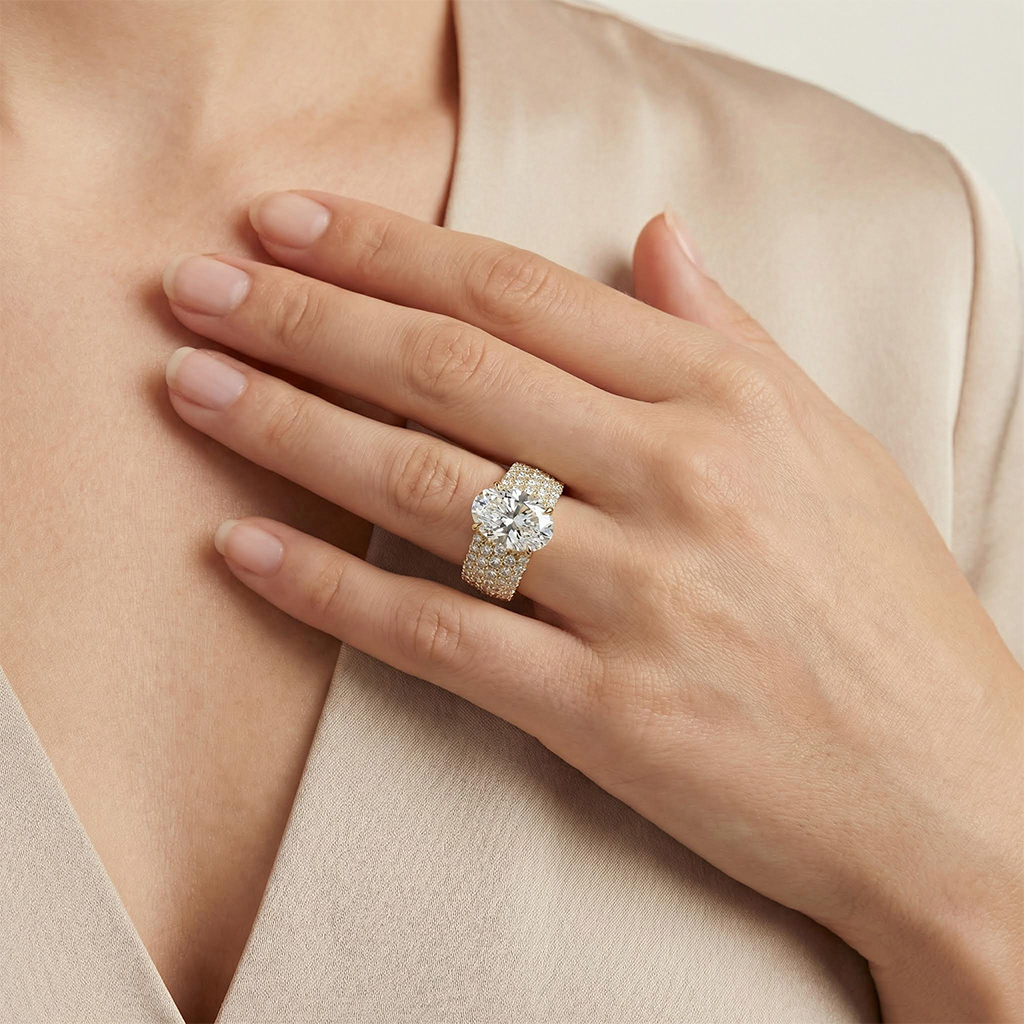 9.4ct TCW Oval Cut VVS Moissanite Pave Engagement Ring 9.4ct TCW Oval Cut VVS Moissanite Pave Engagement Ring