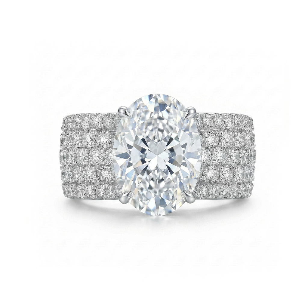 9.4ct TCW Oval Cut VVS Moissanite Pave Engagement Ring 9.4ct TCW Oval Cut VVS Moissanite Pave Engagement Ring