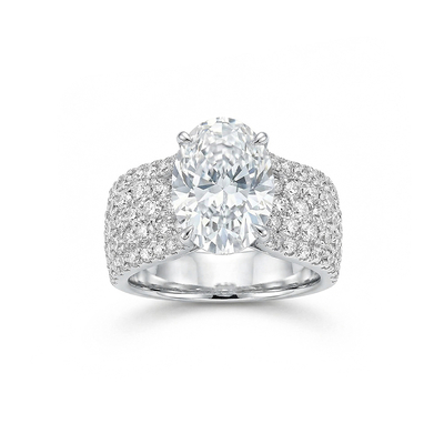 8.8CT Oval Cut VVS Moissanite Pave Engagement Ring