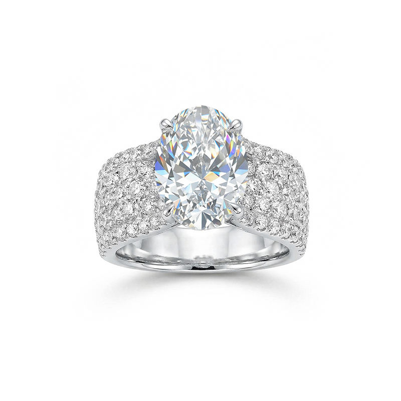 9.4ct TCW Oval Cut VVS Moissanite Pave Engagement Ring 9.4ct TCW Oval Cut VVS Moissanite Pave Engagement Ring