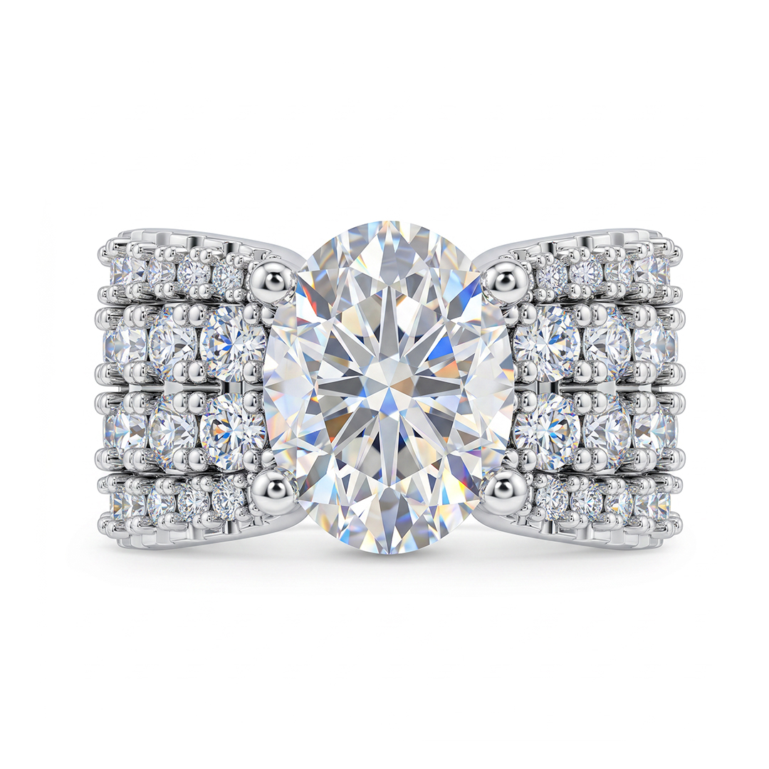 9.4ct. tw. Oval Cut VVS Moissanite Pave Engagement Ring