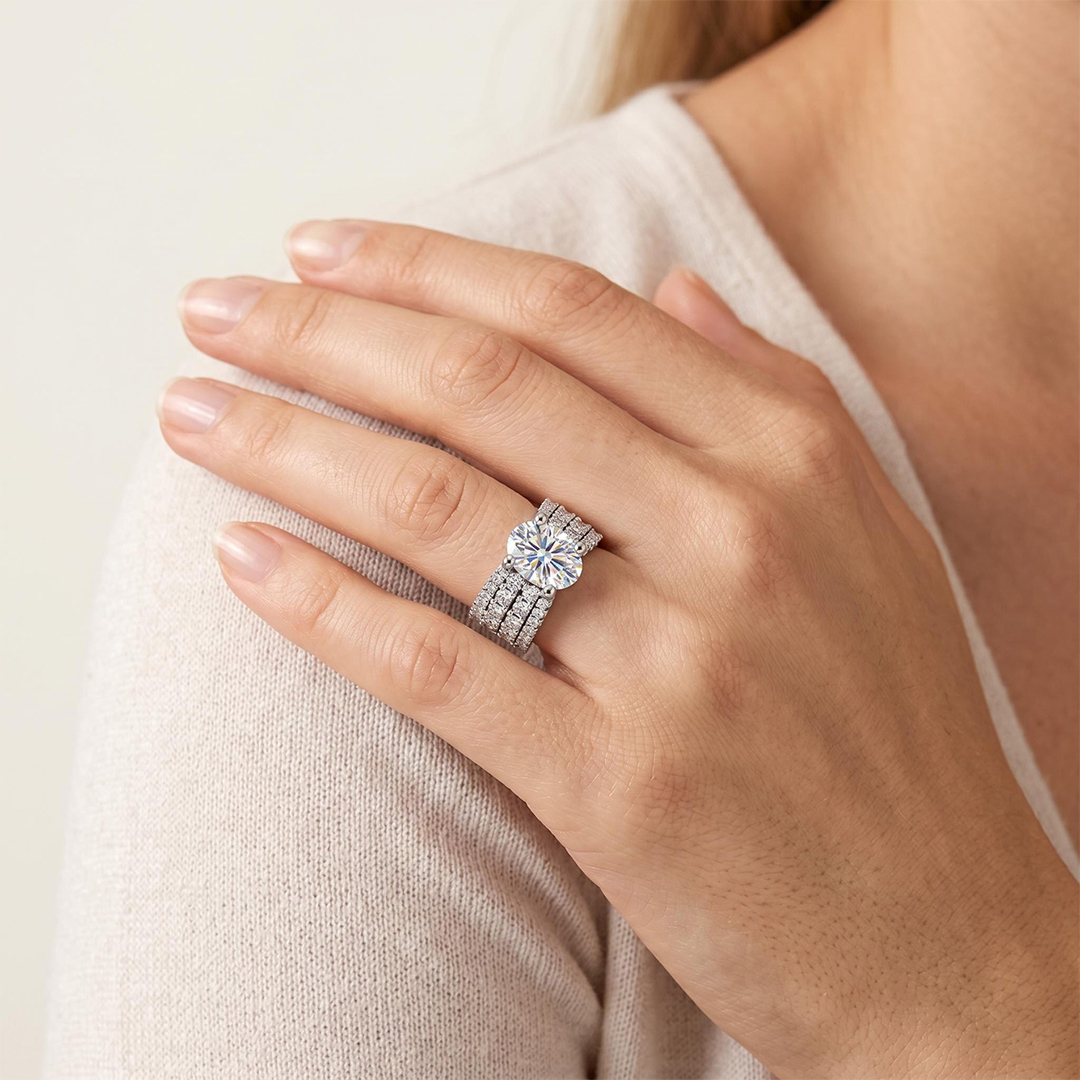 9.4ct. tw. Oval Cut VVS Moissanite Pave Engagement Ring