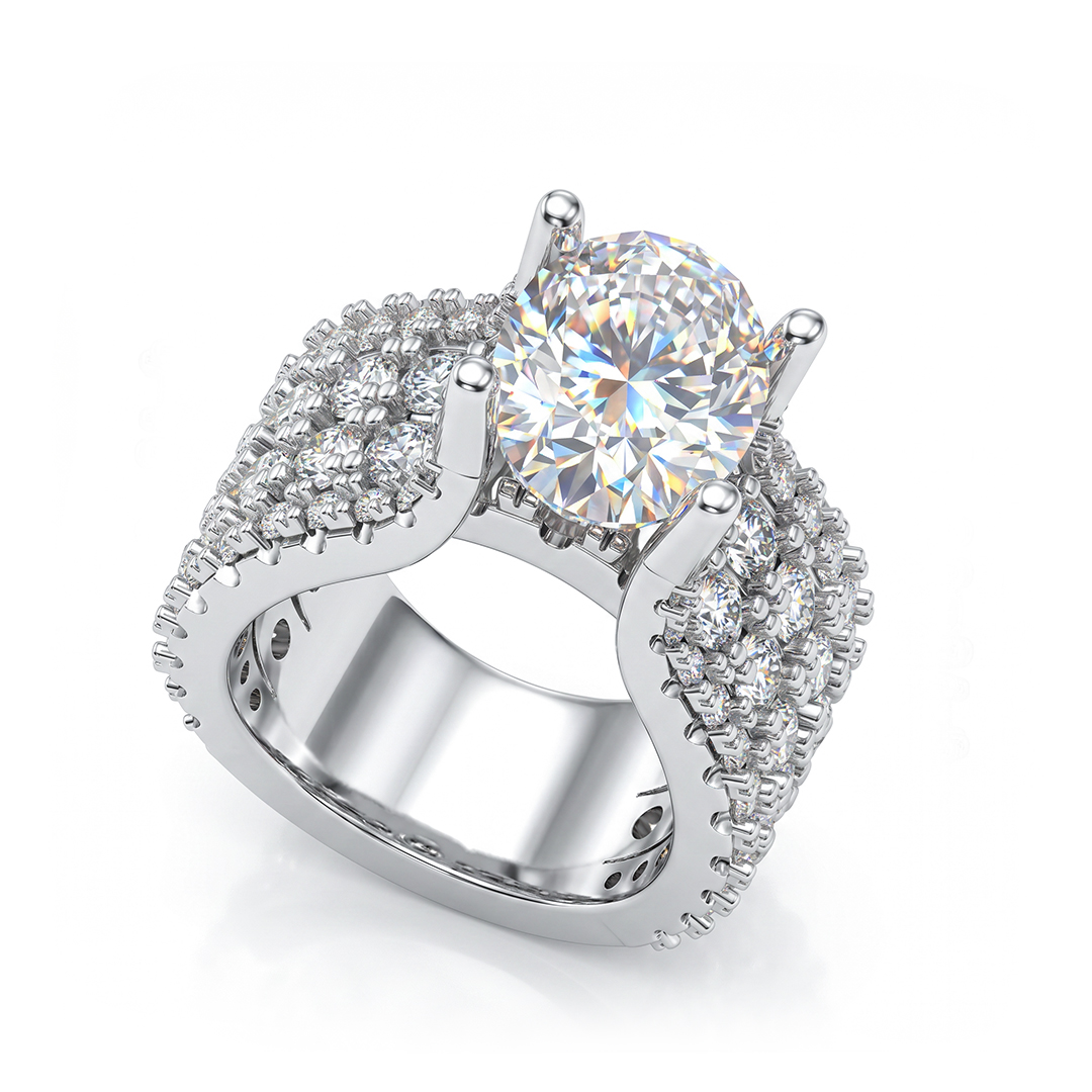 9.4ct. tw. Oval Cut VVS Moissanite Pave Engagement Ring
