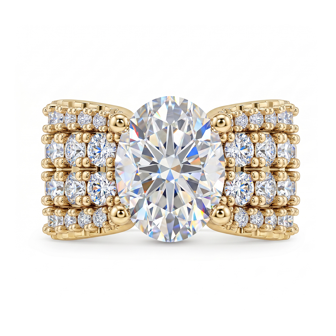 9.4ct. tw. Oval Cut VVS Moissanite Pave Engagement Ring