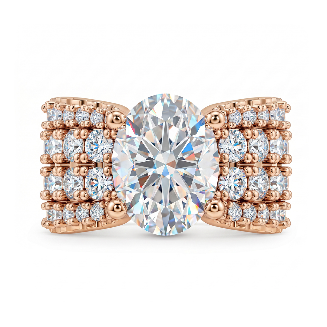 9.4ct. tw. Oval Cut VVS Moissanite Pave Engagement Ring