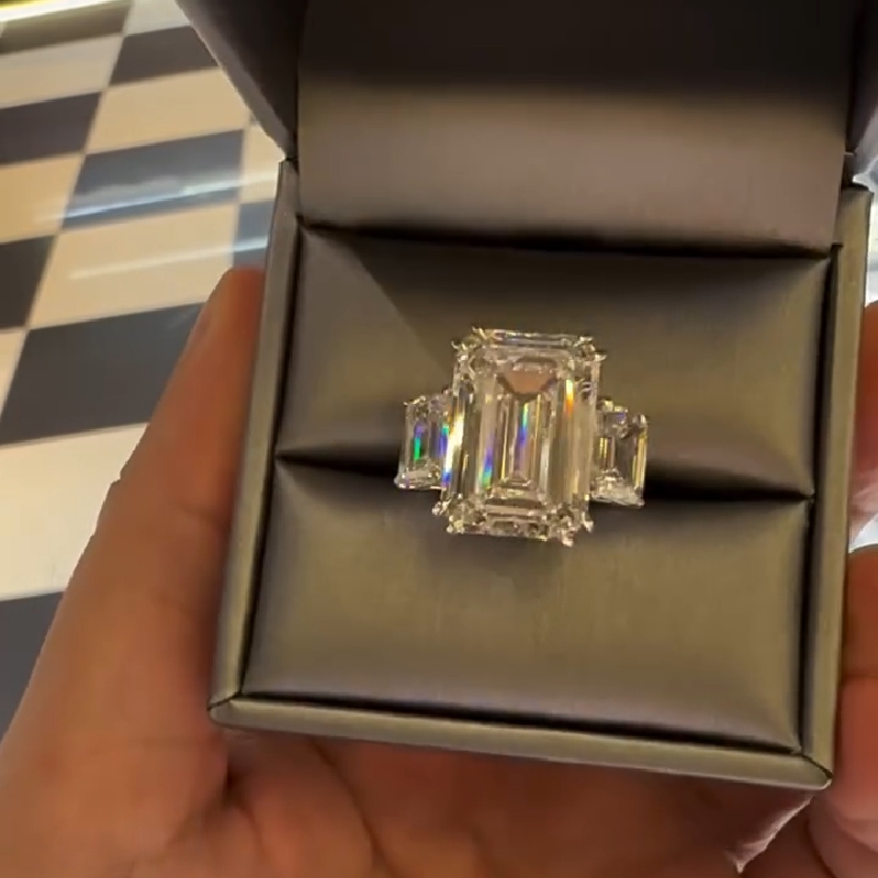 4.78CT Emerald Cut VVS Moissanite Three Stone Engagement Ring