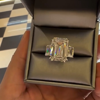 4.78CT Emerald Cut VVS Moissanite Three Stone Engagement Ring