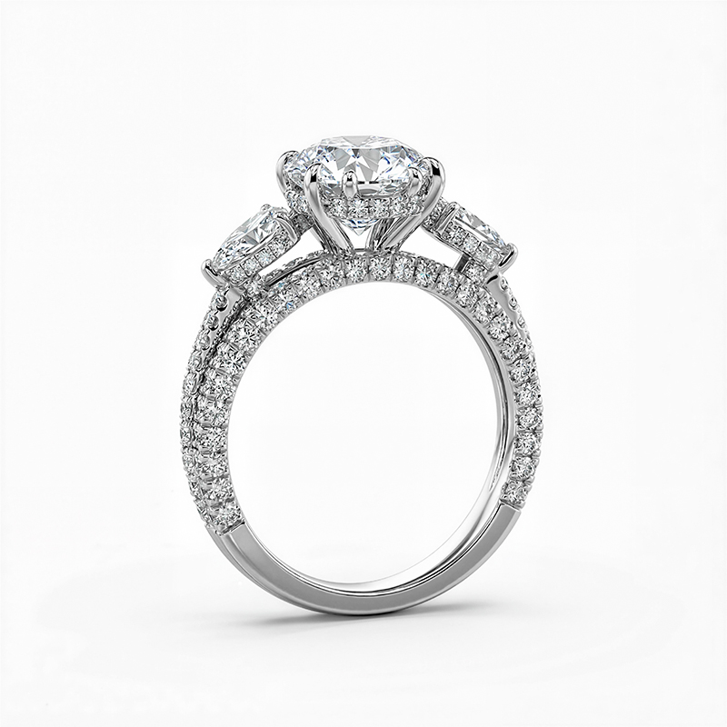 4.2CT Pear Cut VVS Moissanite Three Stone Engagement Ring