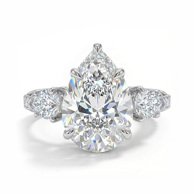 4.2CT Pear Cut VVS Moissanite Three Stone Engagement Ring 4.2CT Pear Cut VVS Moissanite Three Stone Engagement Ring
