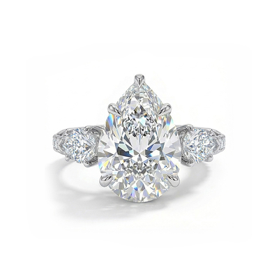 4.2CT Pear Cut VVS Moissanite Three Stone Engagement Ring
