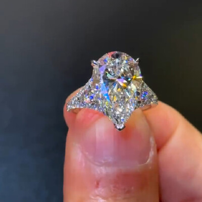 4.38CT Pear Cut VVS Moissanite Pave Engagement Ring